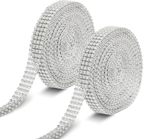 Lanterna con Strass - Matrimonio e Compleanni - 2 Punti di Strass in Argento - 8,22 m per Rotolo - 20 mm di Larghezza - Decorazione con Punti di Strass.