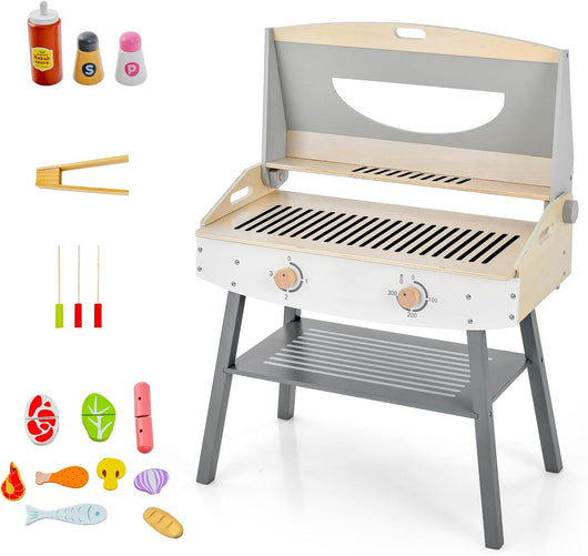 Set di Gioco Barbecue per Bambini, Giocatollo di Barbecue per Bambini con Accessori, Set da Cucina di Barbecue Realistico in Legno, per Ragazzi 3+ Anni