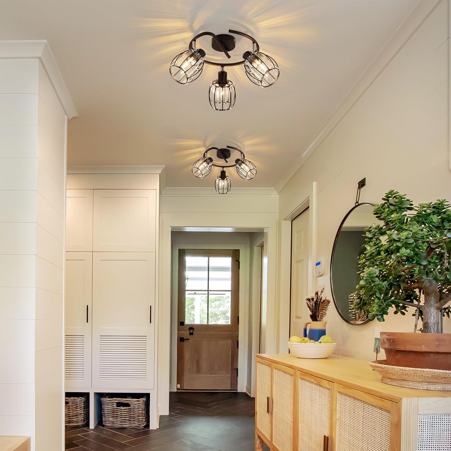 ZMH Faretto da soffitto retrò 3 fiamme E14 paralume cristallo per hotel