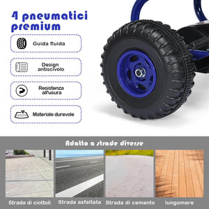 Go Kart a Pedali per Bambini, Go Kart Veicolo con Sedile Regolabile e Freno a Mano, per Bambini 3-6 Anni, Portata Massima 30 kg (Blu)