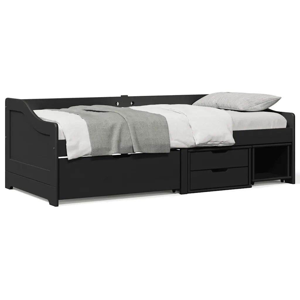 Letto singolo | Letto per adulti | Dormeuse con 3 Cassetti senza Materasso Nero 90x200 cm IRUN