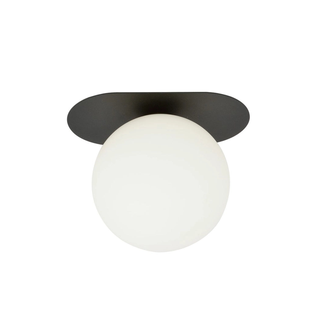 Lampada da soffitto Plaza nera con diffusore in vetro opalino