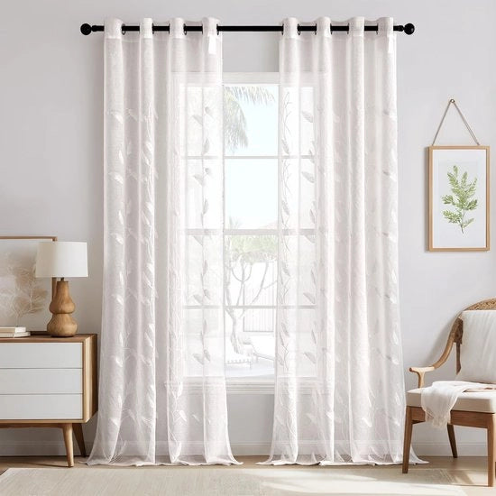 Gordini trasparenti con disegno a broccato di foglie - set da 2 - 140 x 245 cm