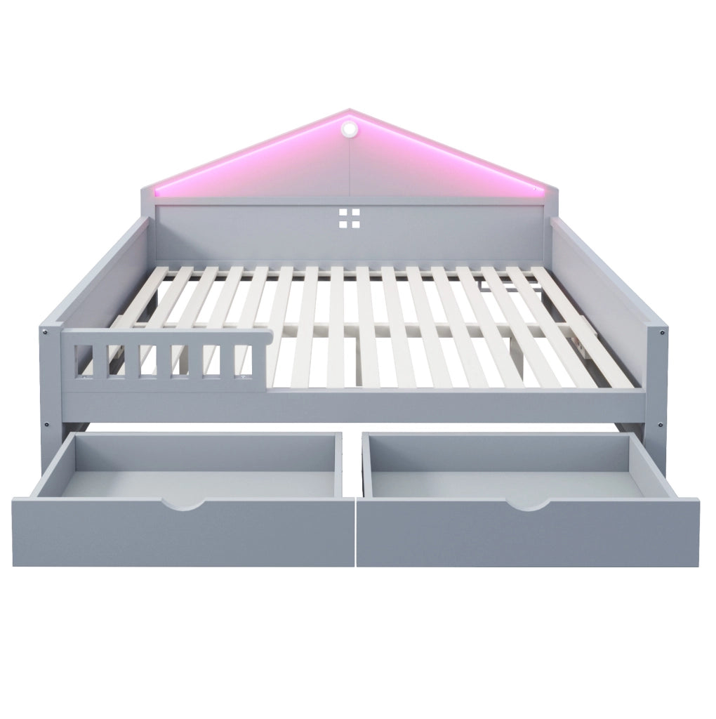 Letto 140x200 cm con LED e cassetti; grigio