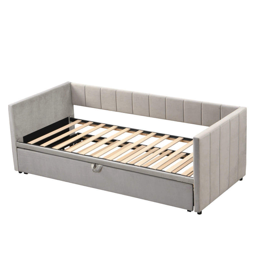 Letto imbottito 90x200 cm estraibile con rete in velluto grigio