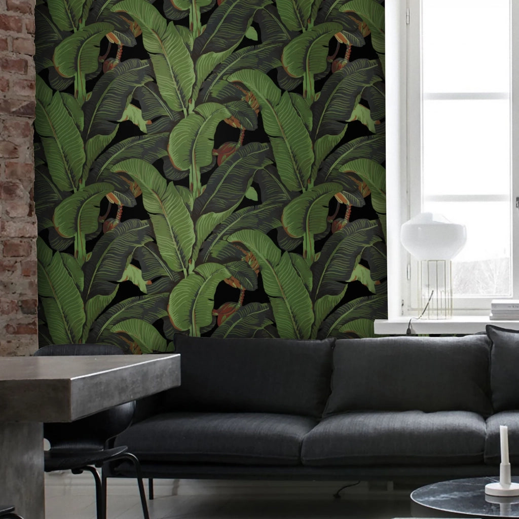 Carta da Parati Foglie di Banano Nera Carta Vegana 250x200cm 5,5mq 