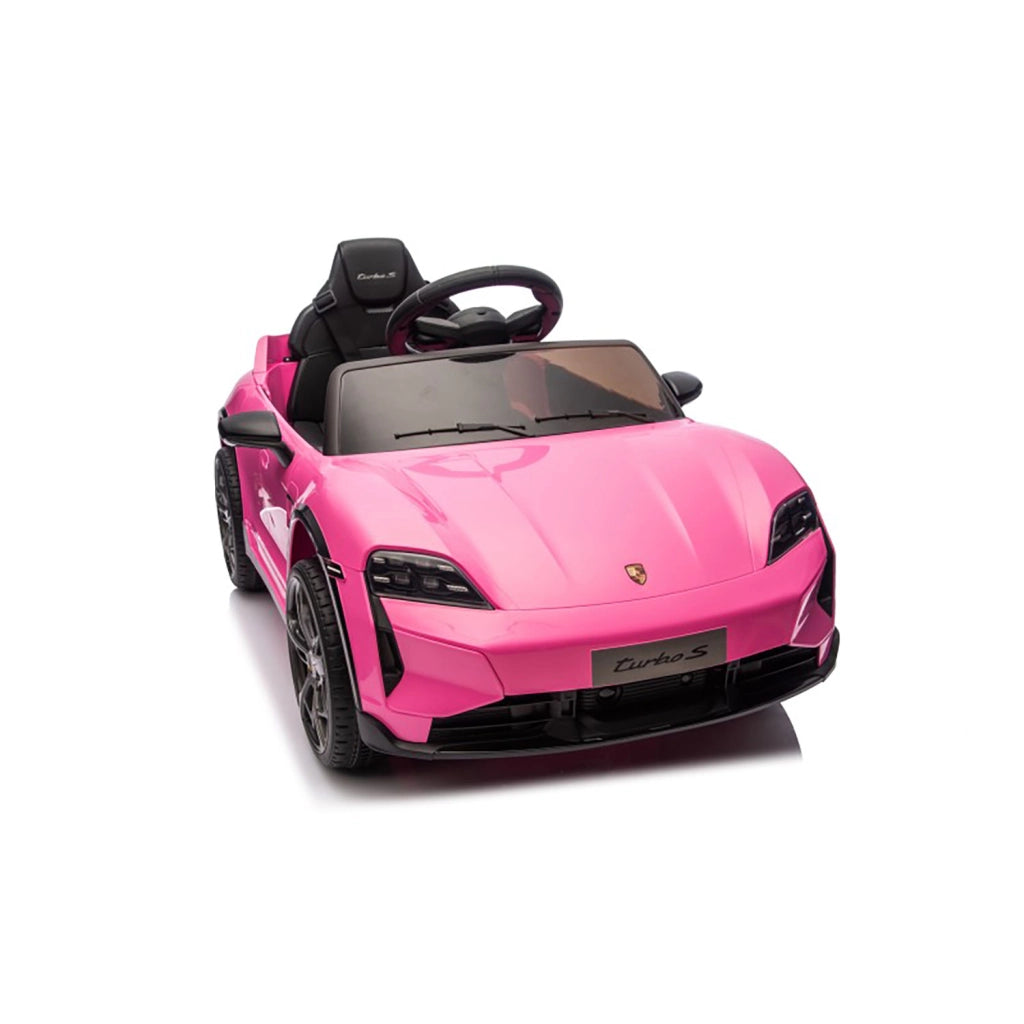 Macchina Elettrica per Bambini Porsche Taycan Turbo S 12V con Telecomando Bluetooth Luci LED e Tappetini Rosa