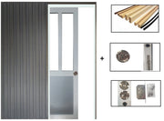 Porta Scorrevole Workshop Bianca e Pannelli Vetro Grigio RAL7035 H204 x L73 + Sistema Pocket e kit di finitura inclusi