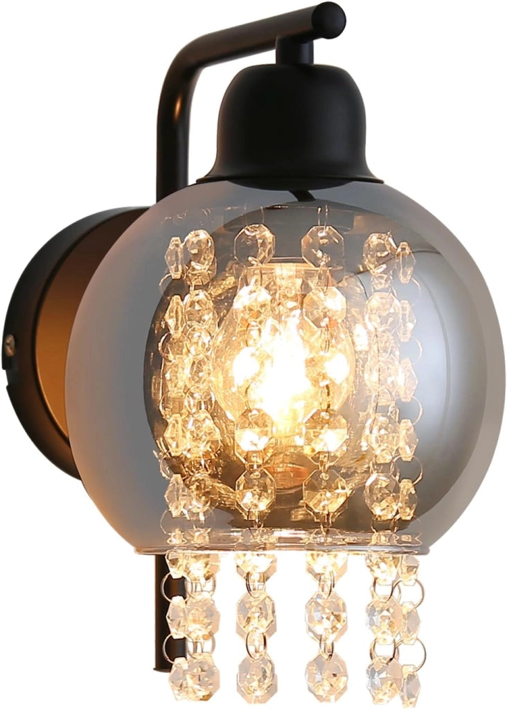ZMH Applique da parete per interni E27 in vetro grigio fumé design lampada da parete in cristallo per letto scale