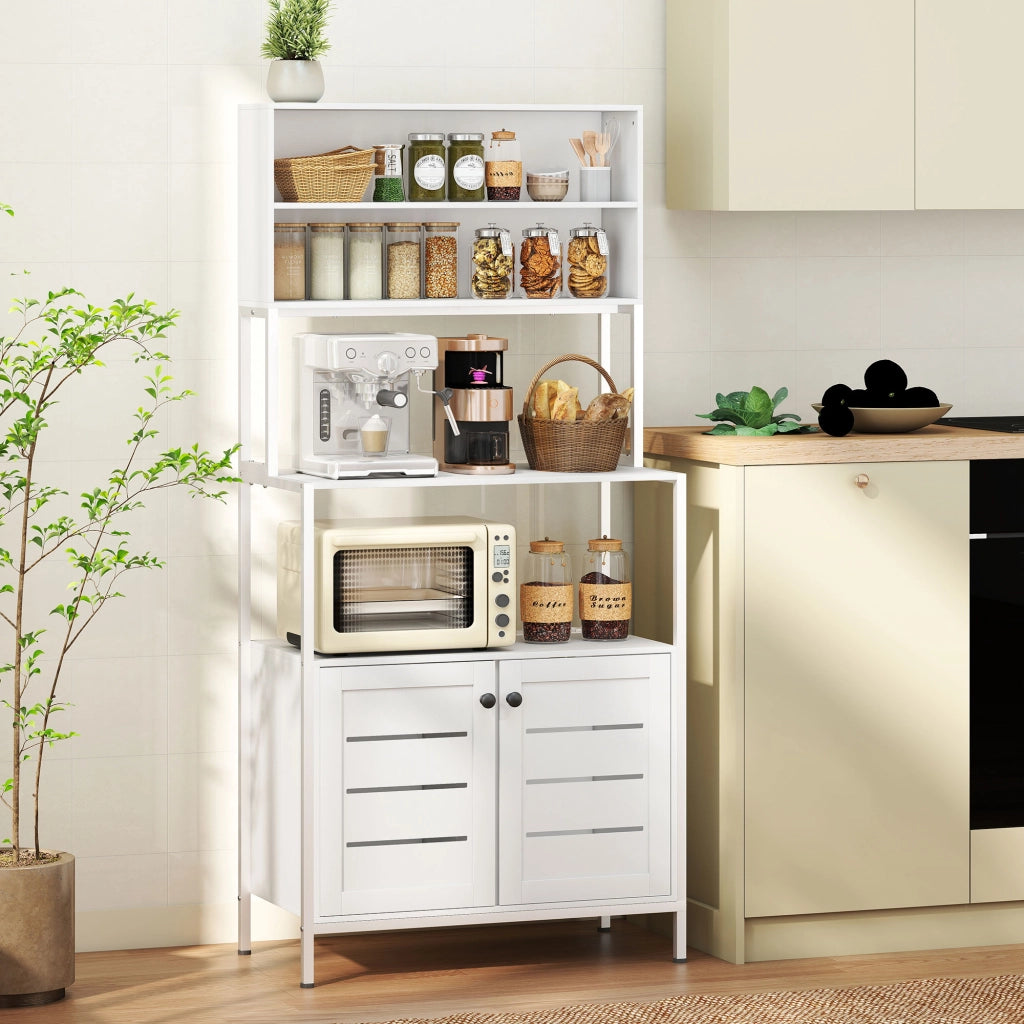 Credenza Cucina Mobile Dispensa 80x42x171 cm in Legno e Acciaio Bianco