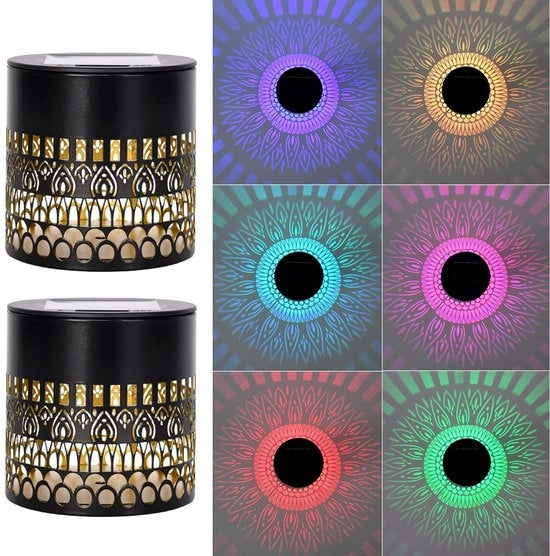 Set di illuminazione solare per giardino da 2 lampade solari a retroilluminazione - Acqua resistente e accogliente - Per terrazza e giardino (Luce colorata)