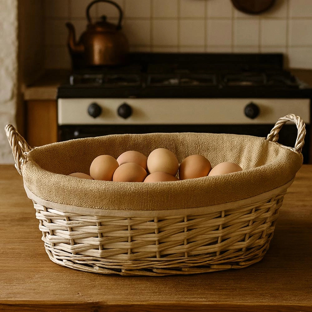 Cesta cestino portapane in vimini avorio con manici intrecciati cm 45x31,5x h 22