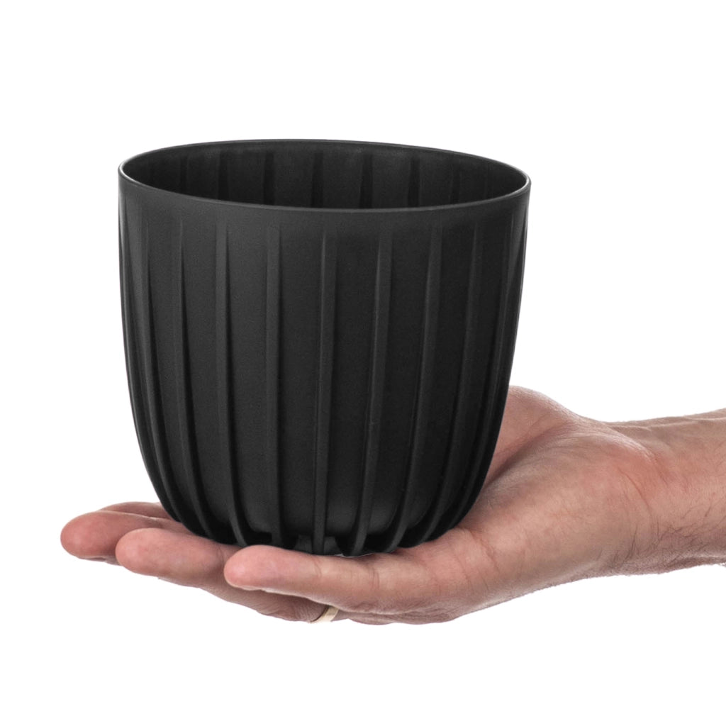 KADAX Vaso da fiori, coprivaso rotondo in plastica da 12,5 cm, supporto per fiori nero
