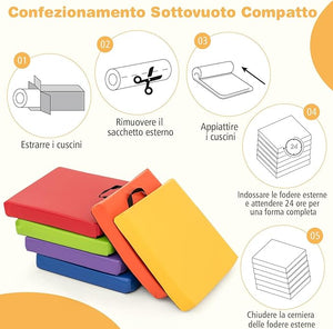 Set di 6 Cuscini per Sedia per Bambini, Cuscini Quadrati Morbidi in Spugna con Maniglie, Sedute Flessibili Portatili e Leggere per Casa Scuola Asilo, 40 x 40 cm