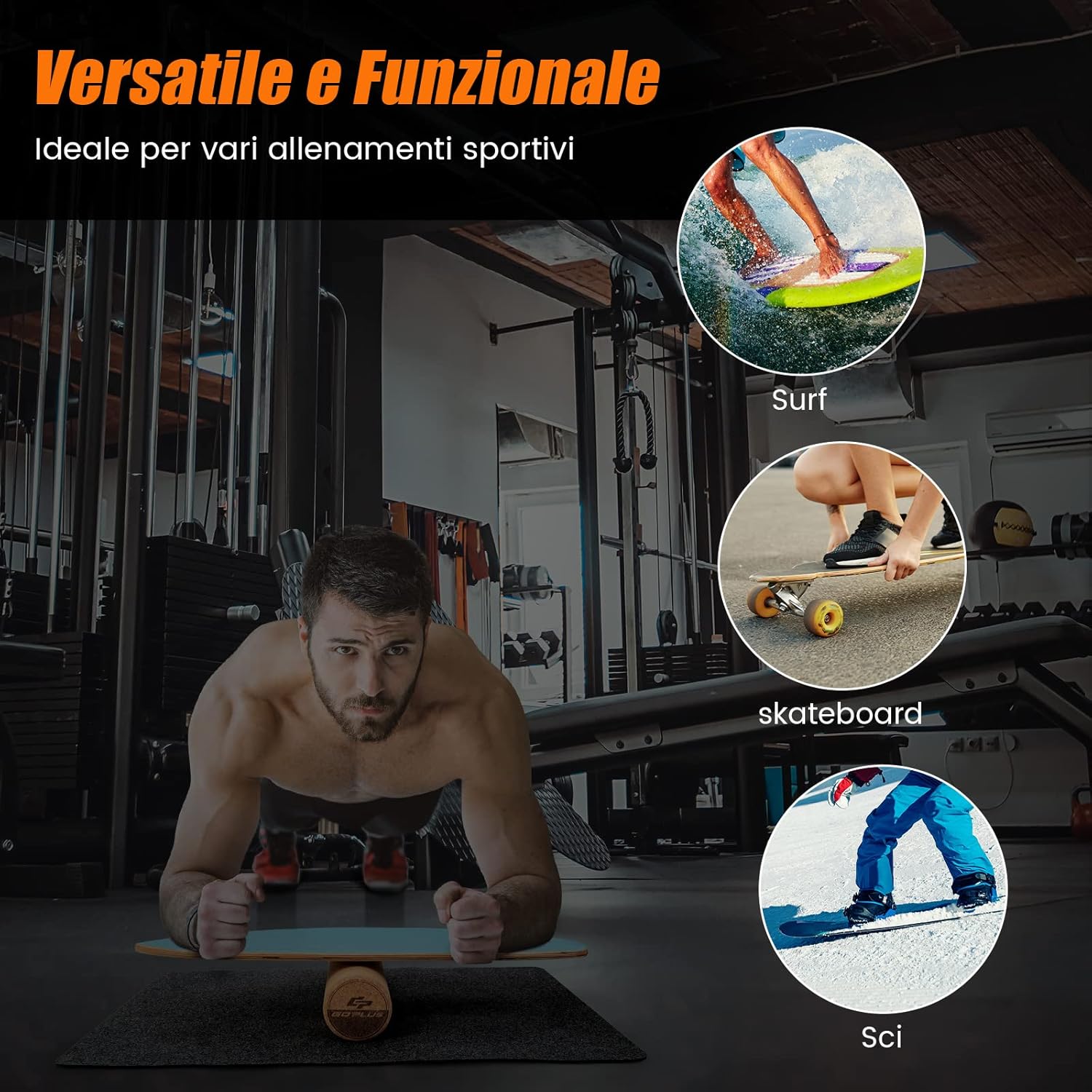 Balance Board in Legno, Tavola di Equilibrio con Rullo e Tappetino per Allenamento Skateboard Hockey Snowboard Surfing, per Esercizi Equilibrio e Tonificazione Core, Portata 227 kg (Blu)