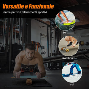 Balance Board in Legno, Tavola di Equilibrio con Rullo e Tappetino per Allenamento Skateboard Hockey Snowboard Surfing, per Esercizi Equilibrio e Tonificazione Core, Portata 227 kg (Blu)