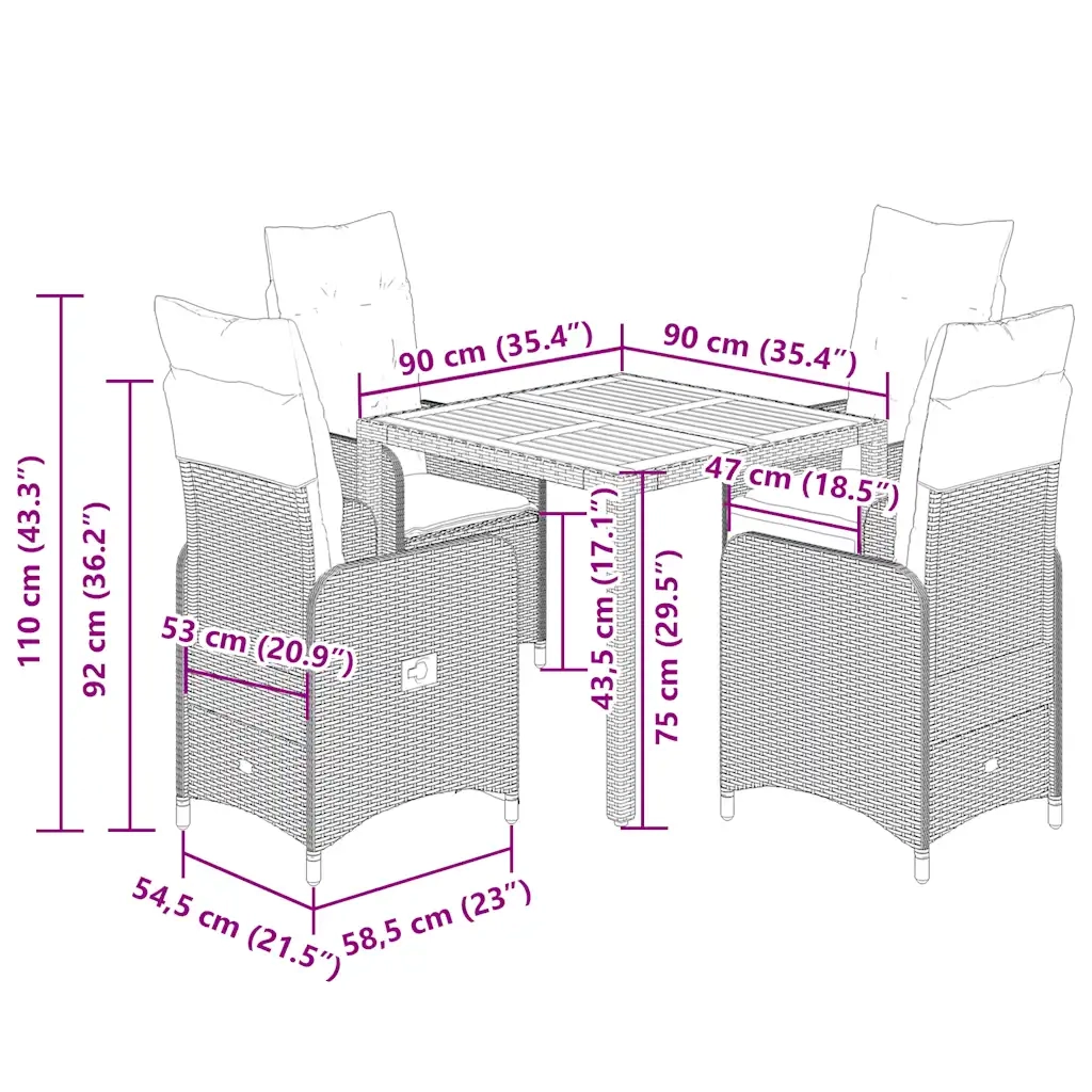 Set da BistrÃ² da Giardino 5 pz con Cuscini Beige in Polyrattan