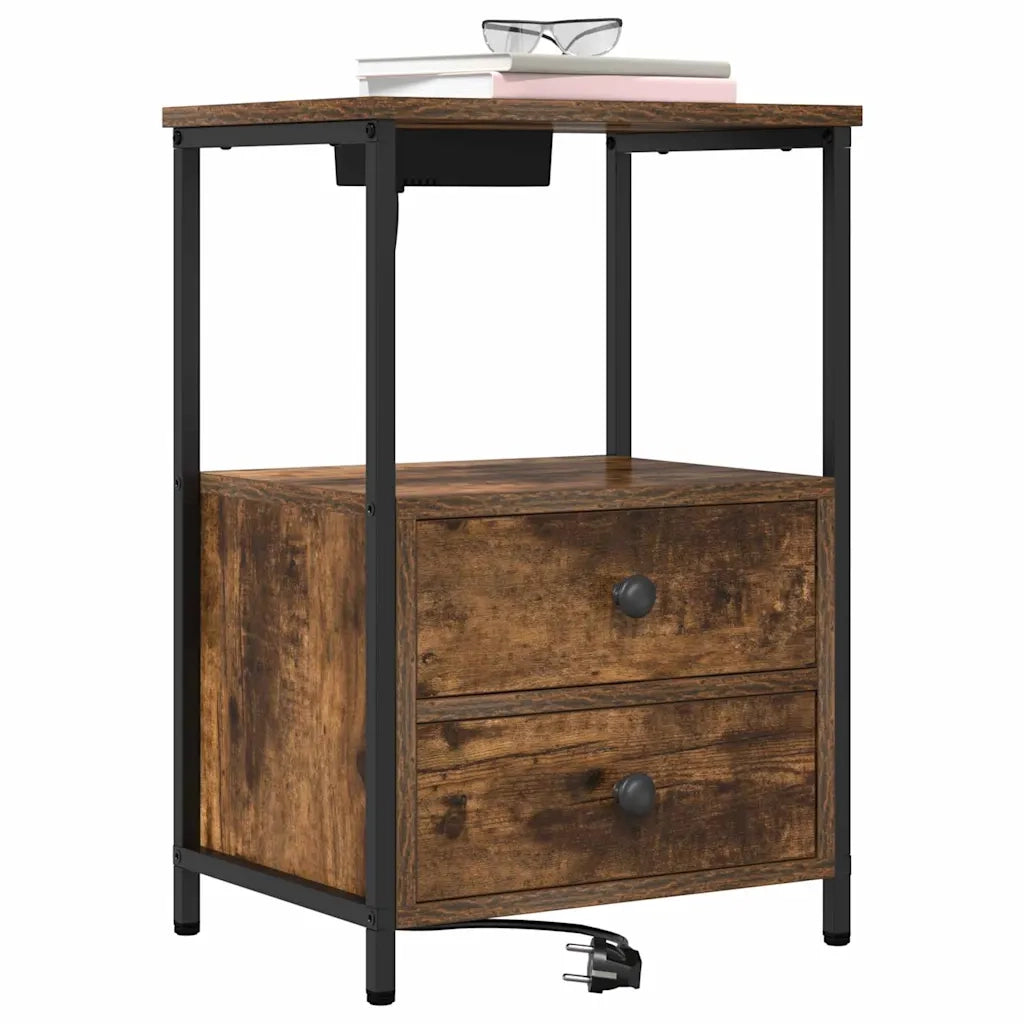 Set di 2 Comodini | Armadio da Notte | Mobiletto da notte con cassetto Rovere fum¨¦ 40 x 31 x 60 cm
