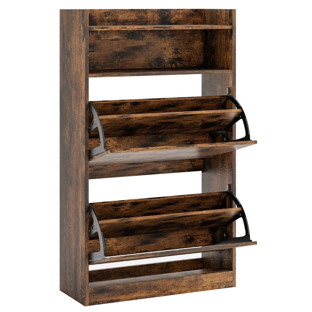 Scarpiera sottile 60 x 24 x 102 cm con 2 cassetti a ribalta design moderno in legno marrone 20_0012820
