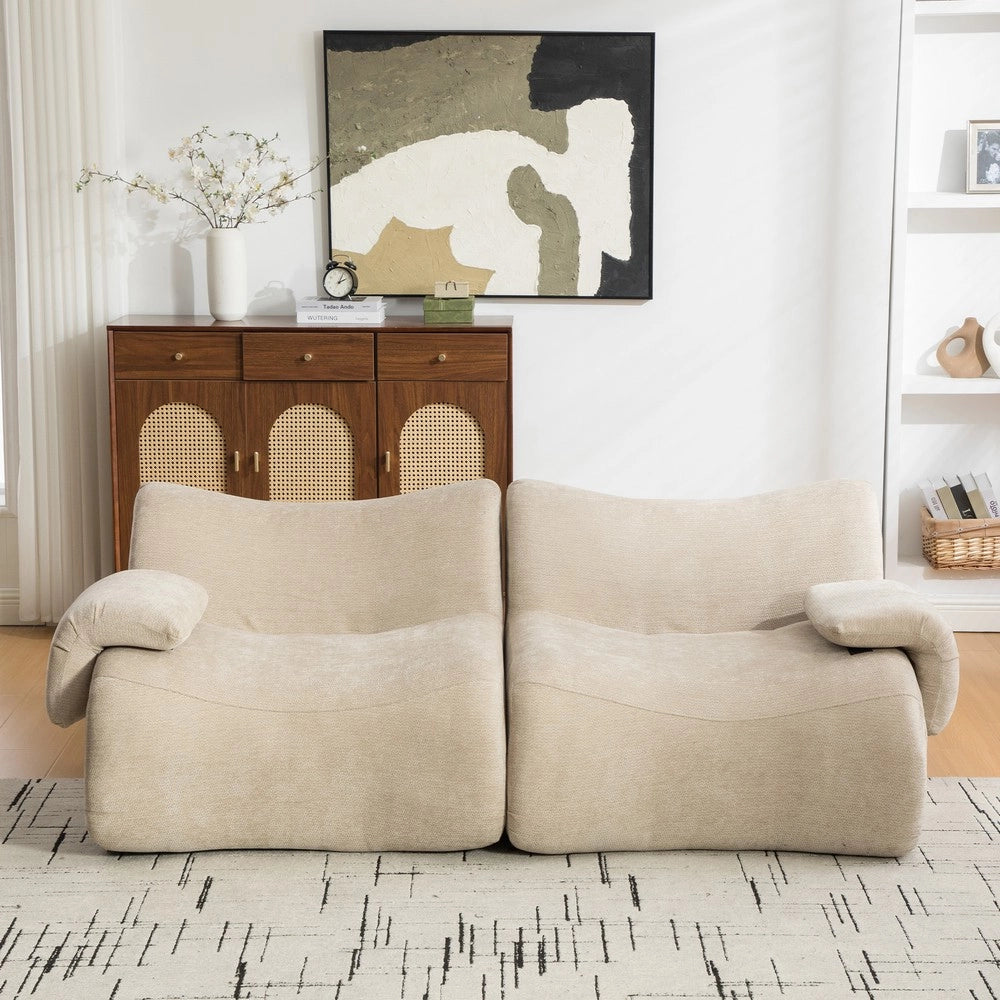 Divano Modulare in Tessuto Chenille ¨C MINIMAL ¨C Beige Chiaro, Morbido, Antimacchia