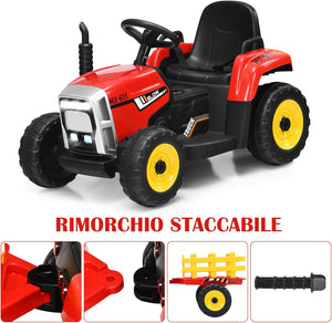 Trattore con Rimorchio Cavalcabile per Bambini 12V, Trattore Elettrico Telecomandato, con Luci e Suoni, 30kg, 3+ Anni (Rosso)