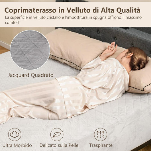 Protezione per Materasso, Coprimaterasso in Velluto Morbido di Lusso con Fondo Antiscivolo, Copertura per Materasso Confortevole con Imbottitura in Spugna (200 x 90 cm)