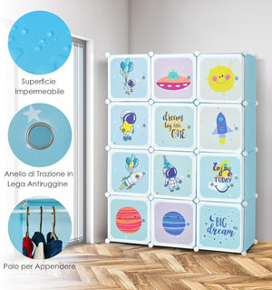 Portatile Guardaroba per Bambini, Armadio Guardaroba Modulare per Bambini con 2 Barre Appendiabiti, per Cameretta Camera da Letto, 107 x 36 x 142 cm