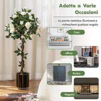 Pianta Floreale Finta 120 CM, Albero di Fiori Artificiali con Rose Bianche, Vaso da Vivaio, Pianta in Vaso da Interno per Decorazione Interna per Ufficio e Casa