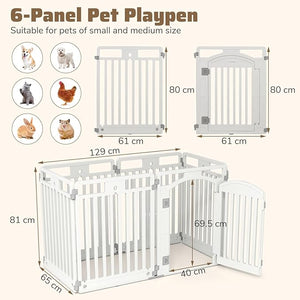 Recinto per Cani a 6 Pannelli, Recinto Pieghevole e Portatile per Animali con Porta di Bloccaggio e Picchetti da Terra, Ideale per Animali di Taglia Piccola e Media, 129 x 65 x 81 cm