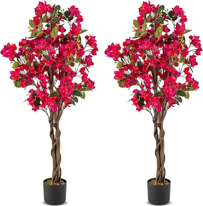 Albero Artificiale di Bougainvillea 120 cm, Pianta Finta in Vaso con 360 Fiori e 40 Foglie, Pianta Decorativa per Casa, Ufficio e Negozio (Rosa,2)
