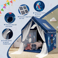 Tenda da gioco per Bambini, Casetta per Bambini da Interno con Tappetino Imbottito Rimovibile, Ideale per Bambini e Bambine, 105 x 121 x 137 cm (Blu)