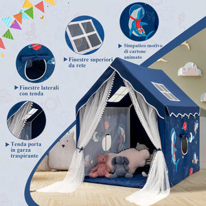 Tenda da gioco per Bambini, Casetta per Bambini da Interno con Tappetino Imbottito Rimovibile, Ideale per Bambini e Bambine, 105 x 121 x 137 cm (Blu)