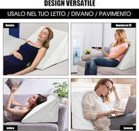 Cuscino a Cuneo per Letto e Divano, Cuscino da Lettura Relax, per Gambe Schiena e Ginocchio, con Fodera Lavabile (Bianco)
