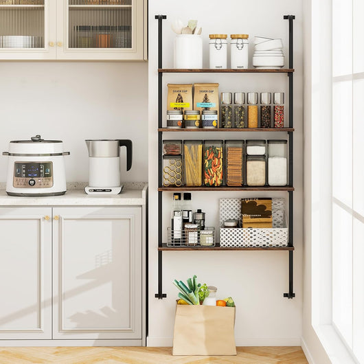 Scaffale a Scala a 4 Ripiani, Libreria Industriale da Parete in Legno con Telaio in Metallo, Libreria Salvaspazio per Soggiorno, Cucina, Studio e Camera da Letto