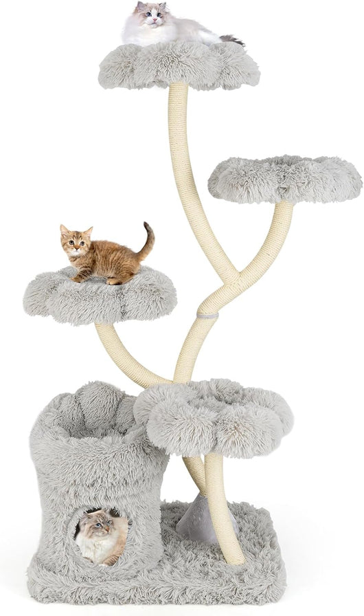 Tiragraffi per Gatti Alto 165cm,Alberi per Gatti con 4 Piattaforme, Tiragraffi in Sisal e Tubo di Supporto Robusto, Mobili per Animali da Interno (Grigio)