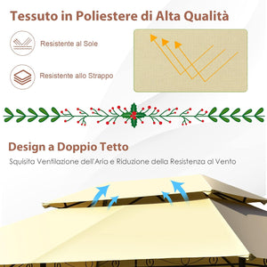 Gazebo da Giardino 3,9 x 2,9 M, Gazebo da Esterno con rete rimovibile e doppi tetti, struttura in acciaio, ideale per Feste, Barbecue, Giardino (beige)