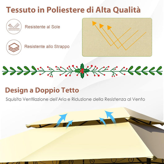 Gazebo da Giardino 3,9 x 2,9 M, Gazebo da Esterno con rete rimovibile e doppi tetti, struttura in acciaio, ideale per Feste, Barbecue, Giardino (beige)
