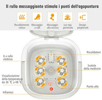 Massaggiatore Plantare Massaggiatore Piedi Elettrico, Massaggia Piedi Portatile, con Funzione Calore Bolle e Rulli Elettronici, Pieghevole Salvaspazio (Grigio)