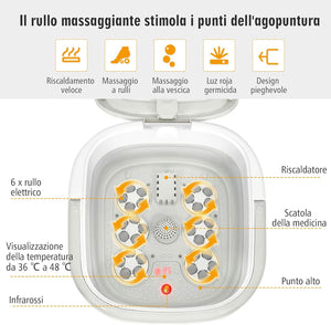 Massaggiatore Plantare Massaggiatore Piedi Elettrico, Massaggia Piedi Portatile, con Funzione Calore Bolle e Rulli Elettronici, Pieghevole Salvaspazio (Grigio)