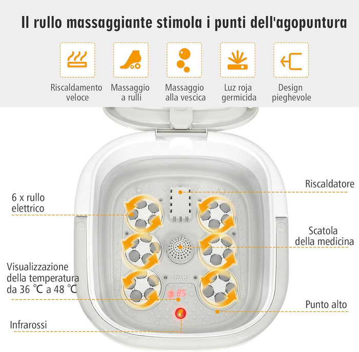 Massaggiatore Plantare Massaggiatore Piedi Elettrico, Massaggia Piedi Portatile, con Funzione Calore Bolle e Rulli Elettronici, Pieghevole Salvaspazio (Grigio)