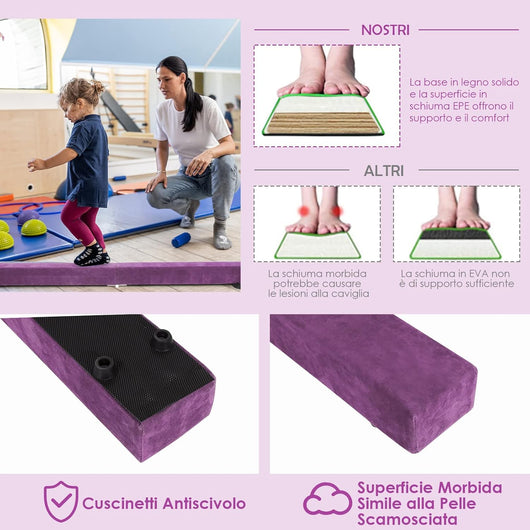 Trave Ginnastica Artistica per Casa 210/240 cm, Trave Pieghevole per Bambini con Maniglia, Base in Legno e Fondo Antiscivolo, Trave di Equilibrio da Pavimento