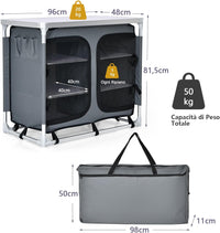 Cucina Portatile Cucina per Esterno Tavolo da Campeggio Pieghevole, Tavolo per Griglia in Alluminio, con Contenitori, per Festa Griglia e Campeggio (Grigio)