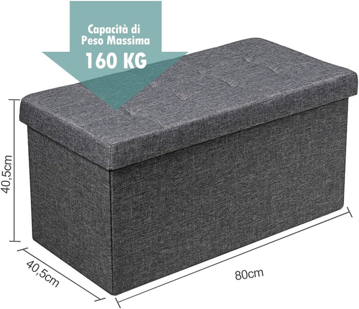 Ottomana Salvaspazio Pieghevole da 80 cm, Cassapanca per Giocattoli con Contenitore Rimovibile, Poggiapiedi con Sedile Imbottito per Soggiorno, Camera da Letto, Portata 160 kg (Grigio Scuro)