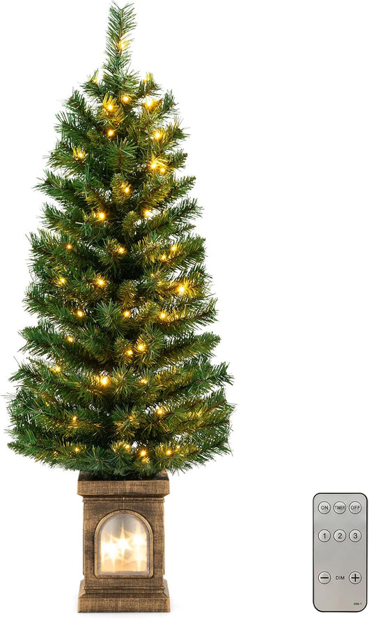 Albero di Natale 120 cm, Albero di Natale Artificiale Finto Pre-illuminato in Vaso con 100 Luci LED, Timer, 3 Modalità di Illuminazione, 160 Punte, Decorazione Natalizia da Interno