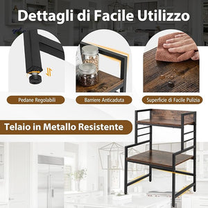 Supporto per Microonde a 3 Ripiani, Organizzatore da Cucina Industriale con 2 Mensole Aperte, Porta Spezie Salvaspazio con Struttura in Metallo, Carico 50 kg, 52x42x78 cm