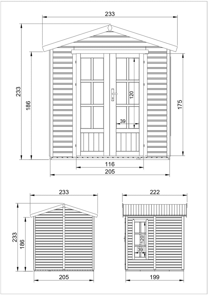 Ufficio in legno da giardino - W233xD222xH233cm - con tegole bituminose - TIMBELA M351FB+H351FBGREY
