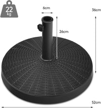 Base per Ombrellone da Giardino 22 kg, Supporto per Ombrellone da Esterno in Resina con Pomello Regolabile, Base Rotonda per Ombrellone 38mm/48 mm, 52 x 36 cm