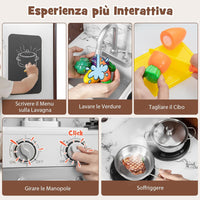 Set di Cucina Giocattolo per Bambini, con Luci e Suoni, Cappa Aspirante e Forno a Microonde, Fabbricatore di Ghiaccio e Lavagna, Ideale per Bambini 3 Anni+
