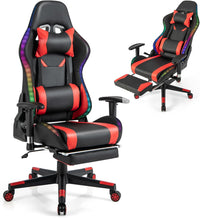 Sedia da Ufficio Ergonomica per Computer con Altezza Regolabile, Sedia da Gaming con Luci RGB LED, Schienale e Braccioli Regolabili, Poggiapiedi Estraibile e Supporto Lombare (Rosso)