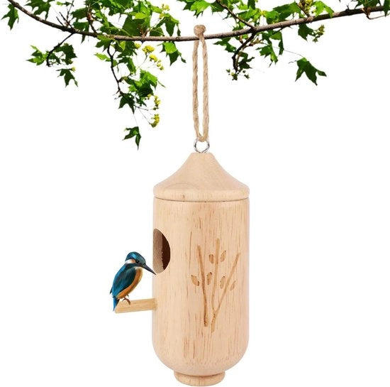 Nido per Uccelli in Legno con Corda - Decorazione per Finestre di Giardino